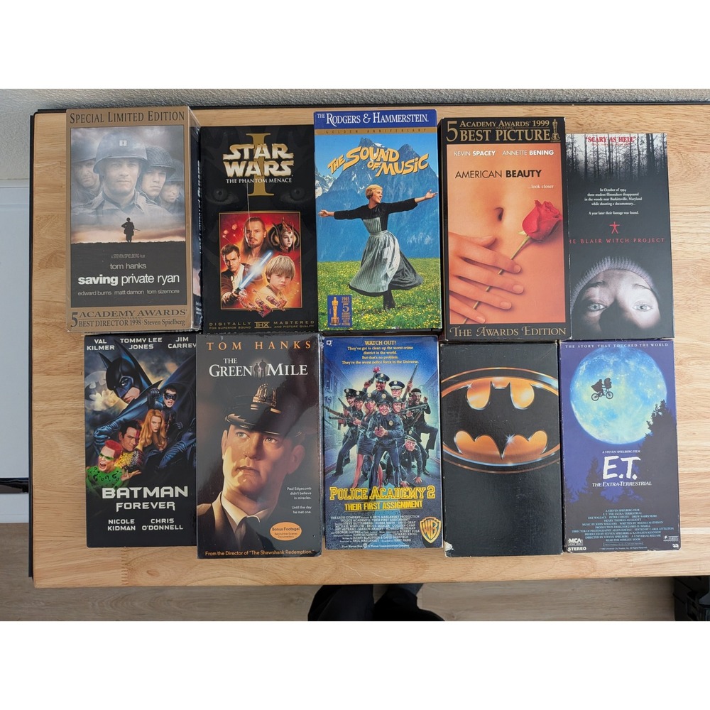 Lot of 10 VHS Movies Star Wars Batman Saving Private Ryan E.T. The Green Mile
